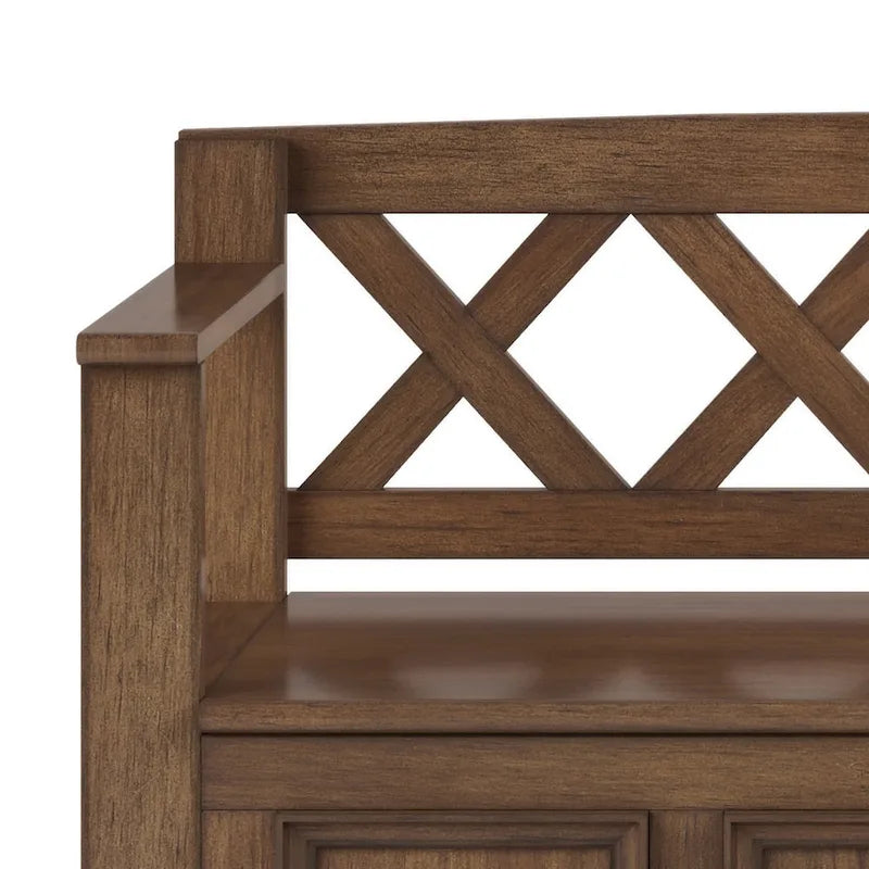 Panca Contenitore da Ingresso Transizionale in Legno Massello Larga 122 cm con Coperchio Sollevabile