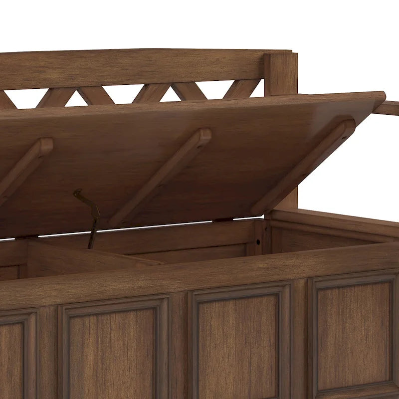 Panca Contenitore da Ingresso Transizionale in Legno Massello Larga 122 cm con Coperchio Sollevabile