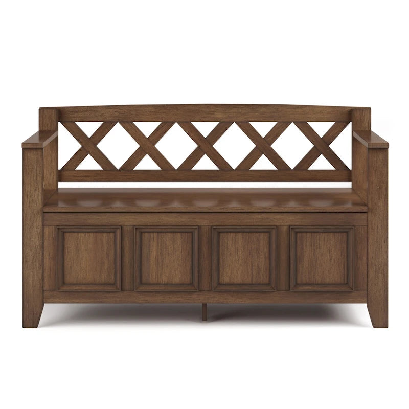 Panca Contenitore da Ingresso Transizionale in Legno Massello Larga 122 cm con Coperchio Sollevabile