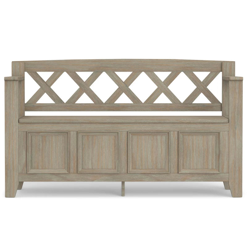 Panca Contenitore da Ingresso Transizionale in Legno Massello Larga 122 cm con Coperchio Sollevabile
