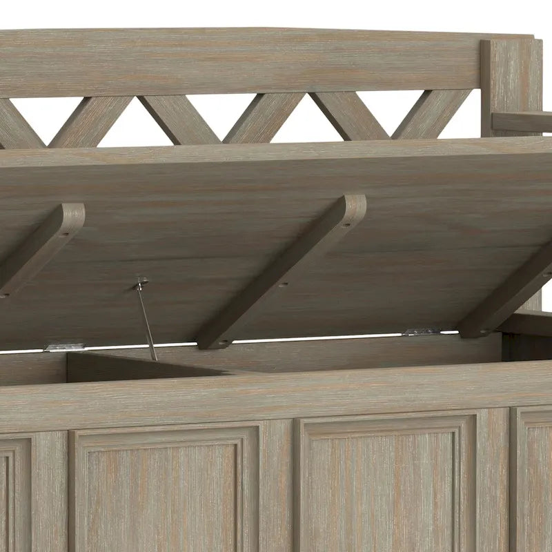 Panca Contenitore da Ingresso Transizionale in Legno Massello Larga 122 cm con Coperchio Sollevabile