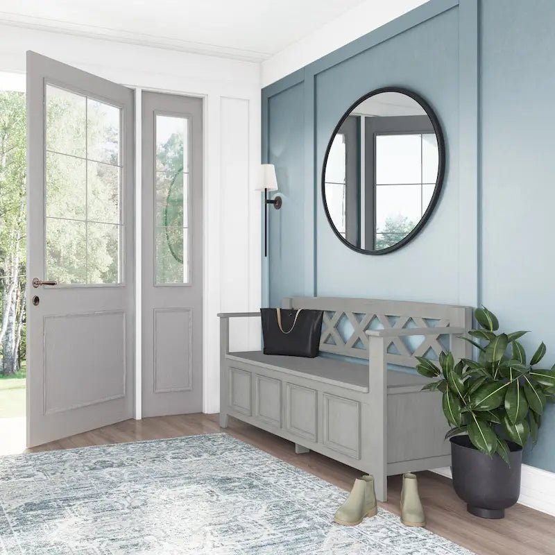 Panca Contenitore da Ingresso Transizionale in Legno Massello Larga 122 cm con Coperchio Sollevabile