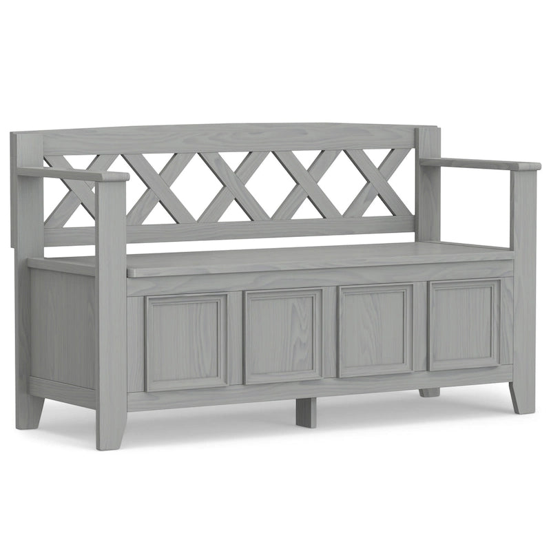 Panca Contenitore da Ingresso Transizionale in Legno Massello Larga 122 cm con Coperchio Sollevabile