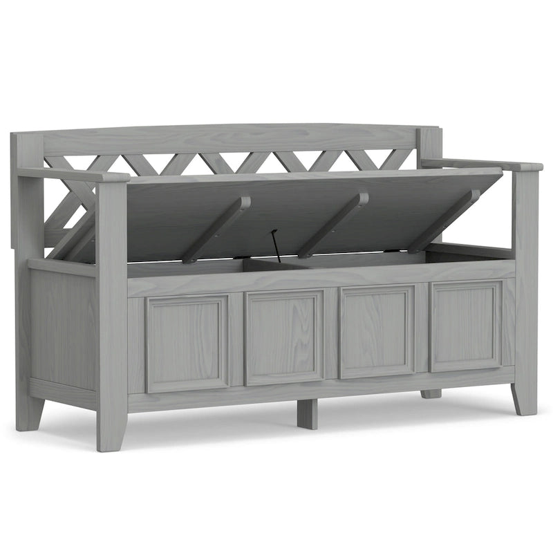 Panca Contenitore da Ingresso Transizionale in Legno Massello Larga 122 cm con Coperchio Sollevabile