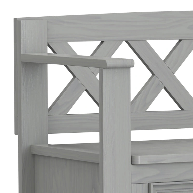 Panca Contenitore da Ingresso Transizionale in Legno Massello Larga 122 cm con Coperchio Sollevabile