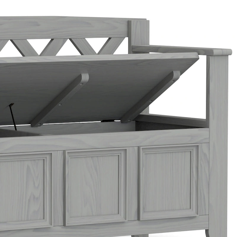 Panca Contenitore da Ingresso Transizionale in Legno Massello Larga 122 cm con Coperchio Sollevabile