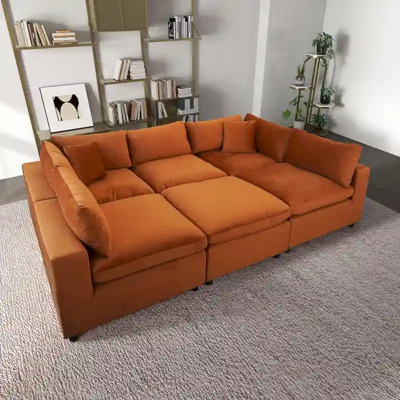Divano componibile modulare Mid-Century Modern – Velluto Performance, Struttura in legno massello