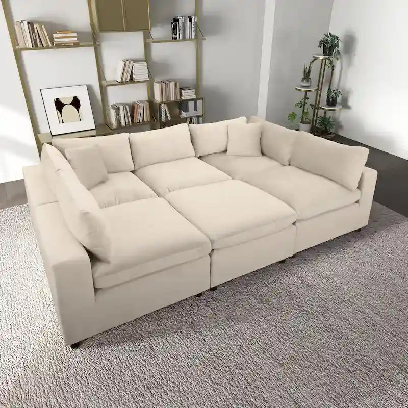 Divano componibile modulare Mid-Century Modern – Velluto Performance, Struttura in legno massello