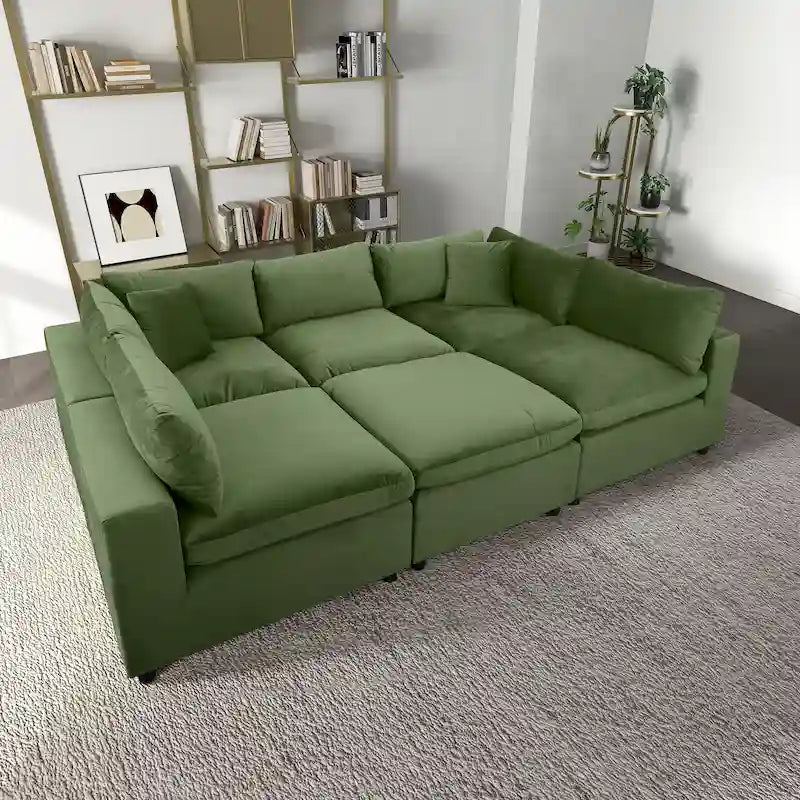 Divano componibile modulare Mid-Century Modern – Velluto Performance, Struttura in legno massello
