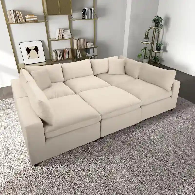 Divano componibile modulare Mid-Century Modern – Velluto Performance, Struttura in legno massello