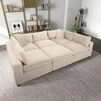 Divano componibile modulare Mid-Century Modern – Velluto Performance, Struttura in legno massello