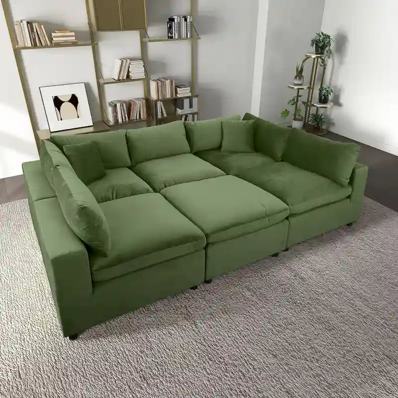 Divano componibile modulare Mid-Century Modern – Velluto Performance, Struttura in legno massello