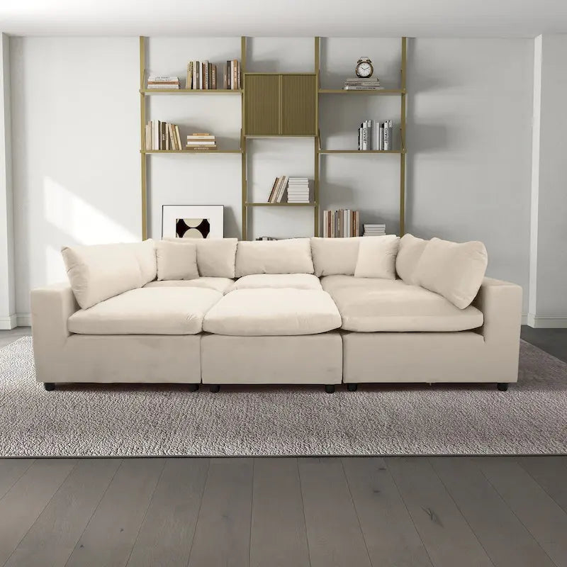 Divano componibile modulare Mid-Century Modern – Velluto Performance, Struttura in legno massello