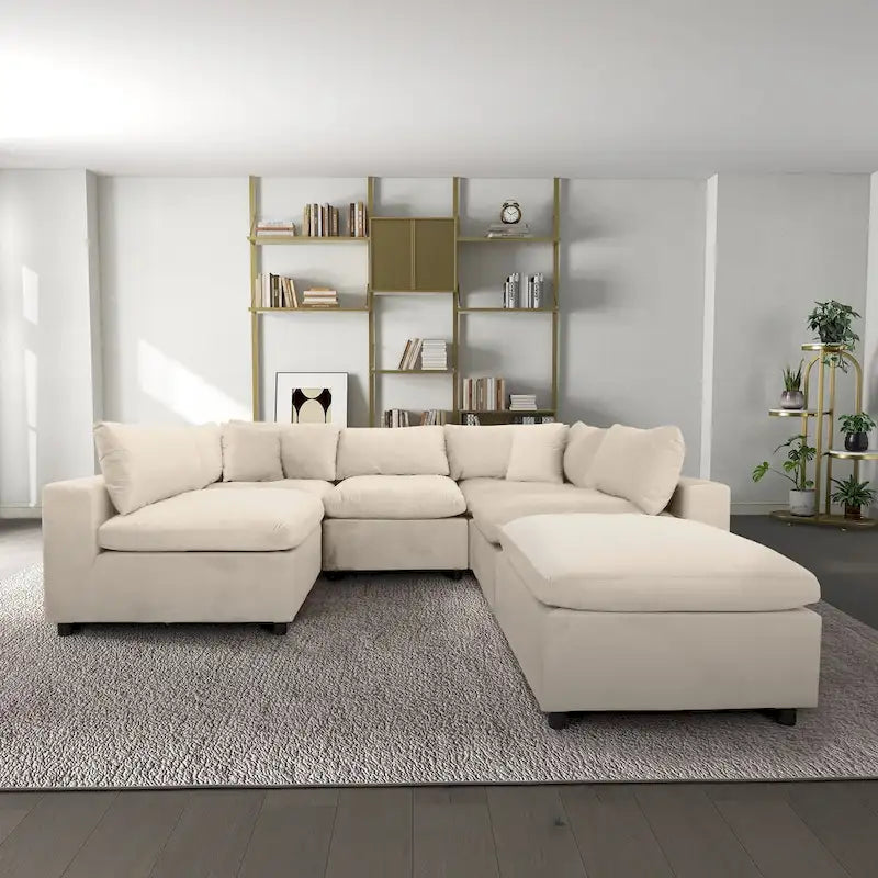 Divano componibile modulare Mid-Century Modern – Velluto Performance, Struttura in legno massello
