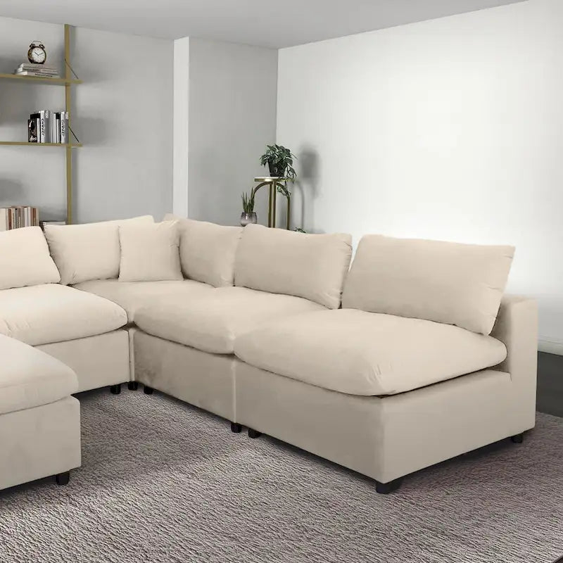 Divano componibile modulare Mid-Century Modern – Velluto Performance, Struttura in legno massello
