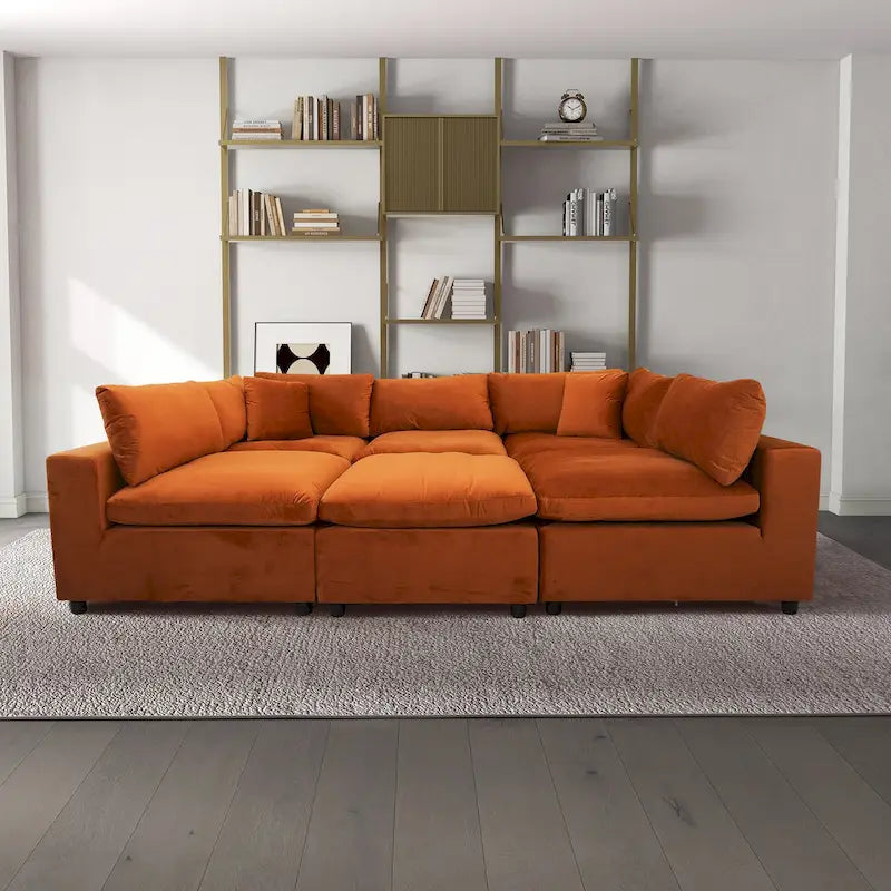 Divano componibile modulare Mid-Century Modern – Velluto Performance, Struttura in legno massello