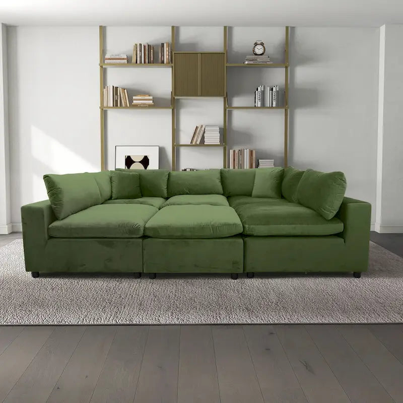 Divano componibile modulare Mid-Century Modern – Velluto Performance, Struttura in legno massello