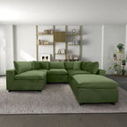 Divano componibile modulare Mid-Century Modern – Velluto Performance, Struttura in legno massello