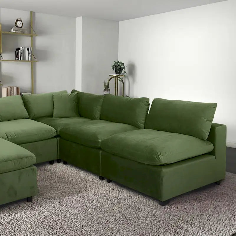 Divano componibile modulare Mid-Century Modern – Velluto Performance, Struttura in legno massello