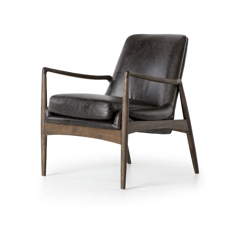 Poltrona accent imbottita, poltrona moderna da salotto con gambe in legno massiccio