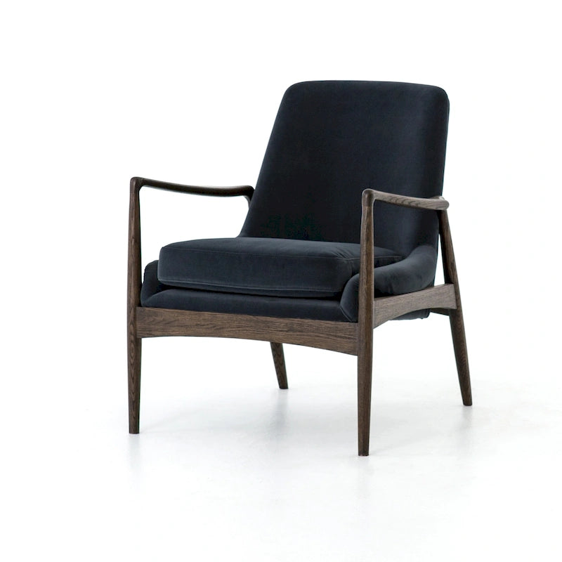 Poltrona accent imbottita, poltrona moderna da salotto con gambe in legno massiccio