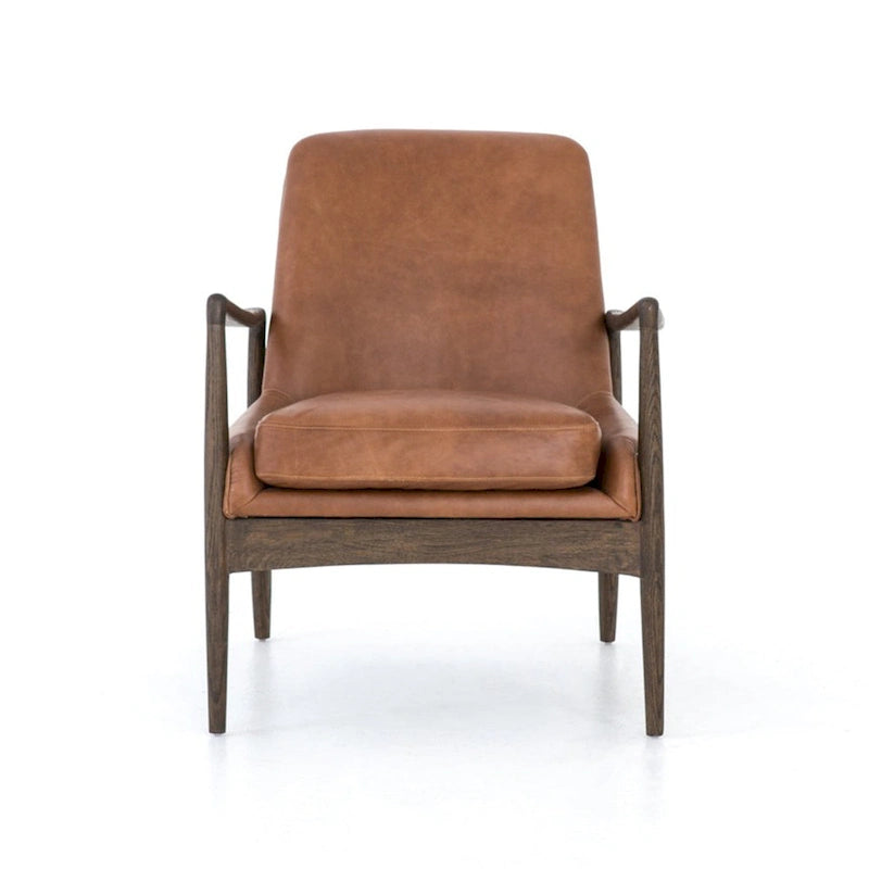 Poltrona accent imbottita, poltrona moderna da salotto con gambe in legno massiccio