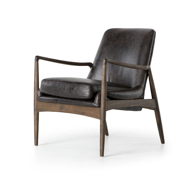 Poltrona accent imbottita, poltrona moderna da salotto con gambe in legno massiccio
