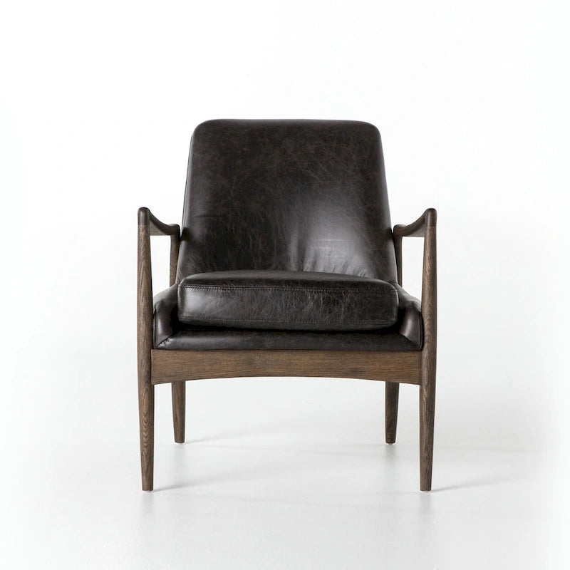 Poltrona accent imbottita, poltrona moderna da salotto con gambe in legno massiccio
