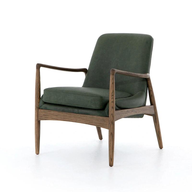 Poltrona accent imbottita, poltrona moderna da salotto con gambe in legno massiccio