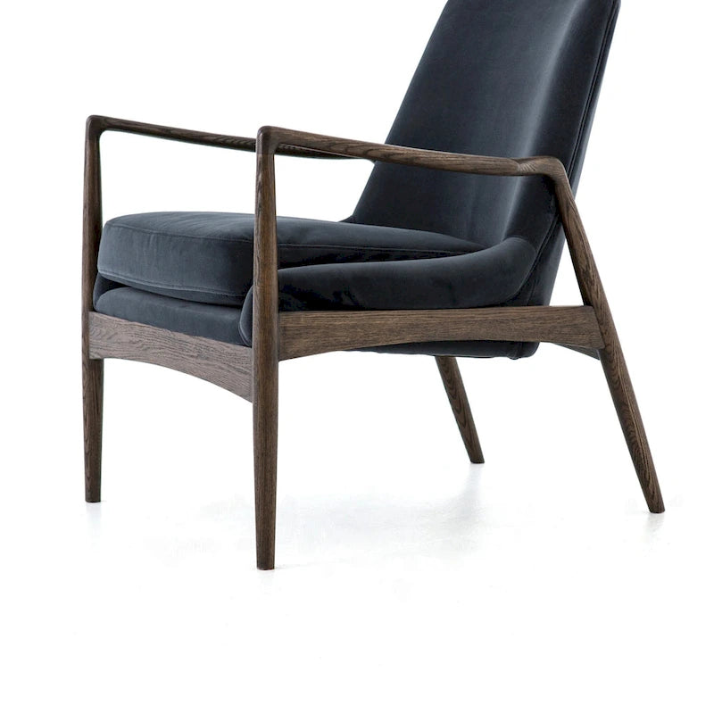 Poltrona accent imbottita, poltrona moderna da salotto con gambe in legno massiccio