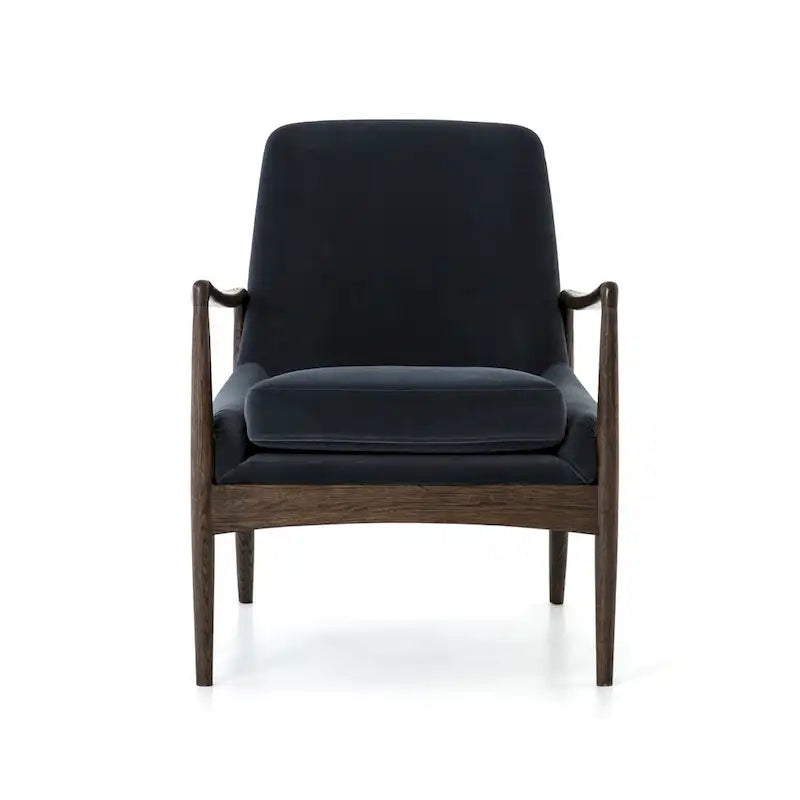 Poltrona accent imbottita, poltrona moderna da salotto con gambe in legno massiccio