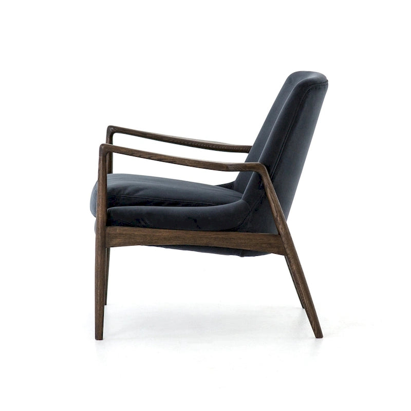 Poltrona accent imbottita, poltrona moderna da salotto con gambe in legno massiccio