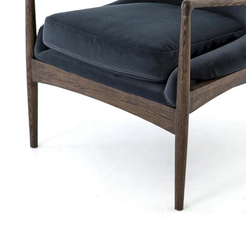 Poltrona accent imbottita, poltrona moderna da salotto con gambe in legno massiccio