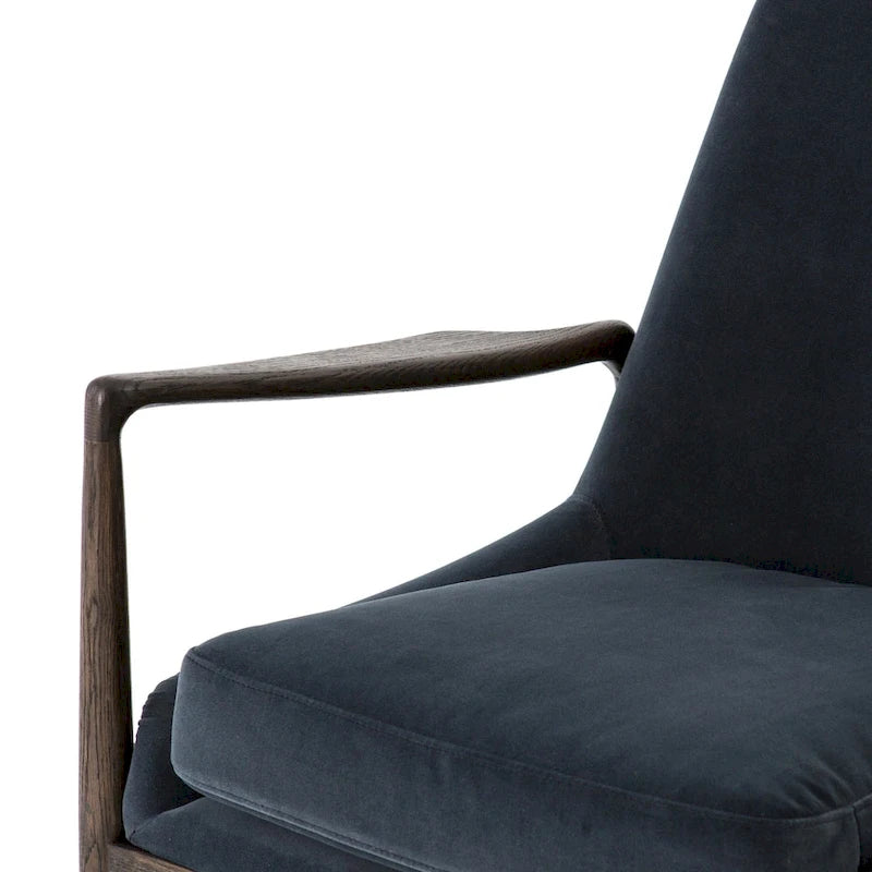 Poltrona accent imbottita, poltrona moderna da salotto con gambe in legno massiccio