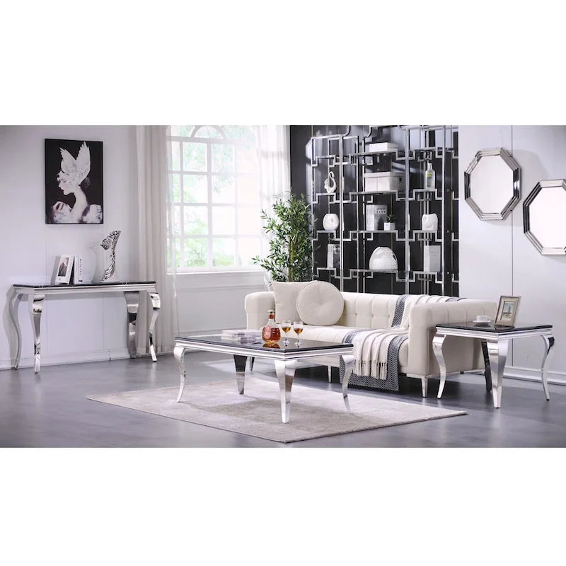 Consolle moderna effetto marmo con gambe curve in metallo