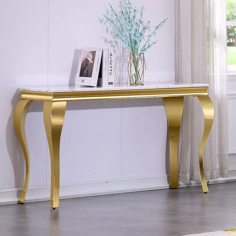 Consolle moderna effetto marmo con gambe curve in metallo