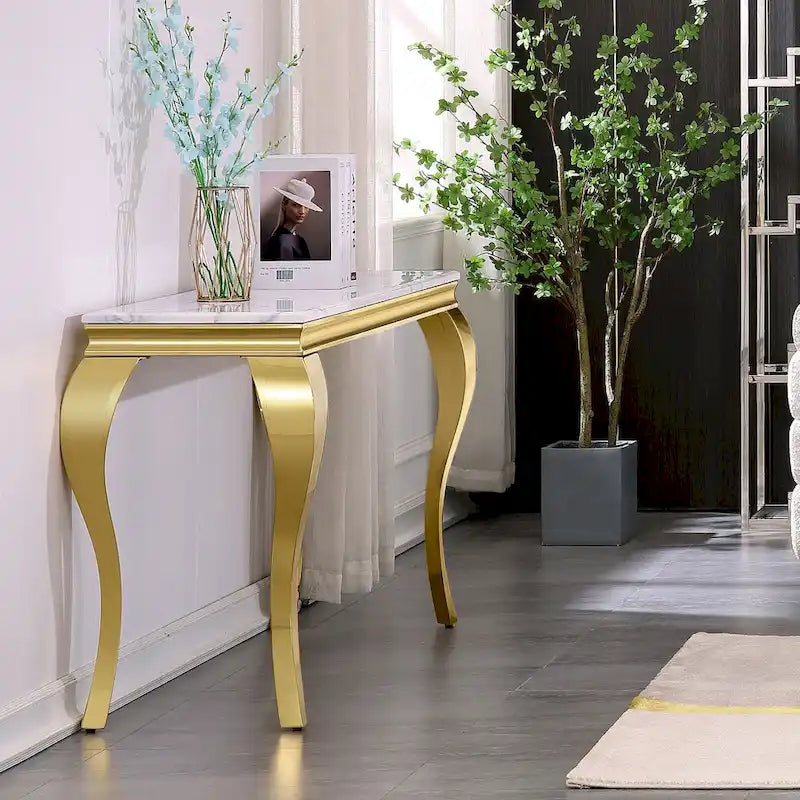 Consolle moderna effetto marmo con gambe curve in metallo