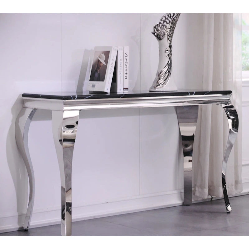 Consolle moderna effetto marmo con gambe curve in metallo