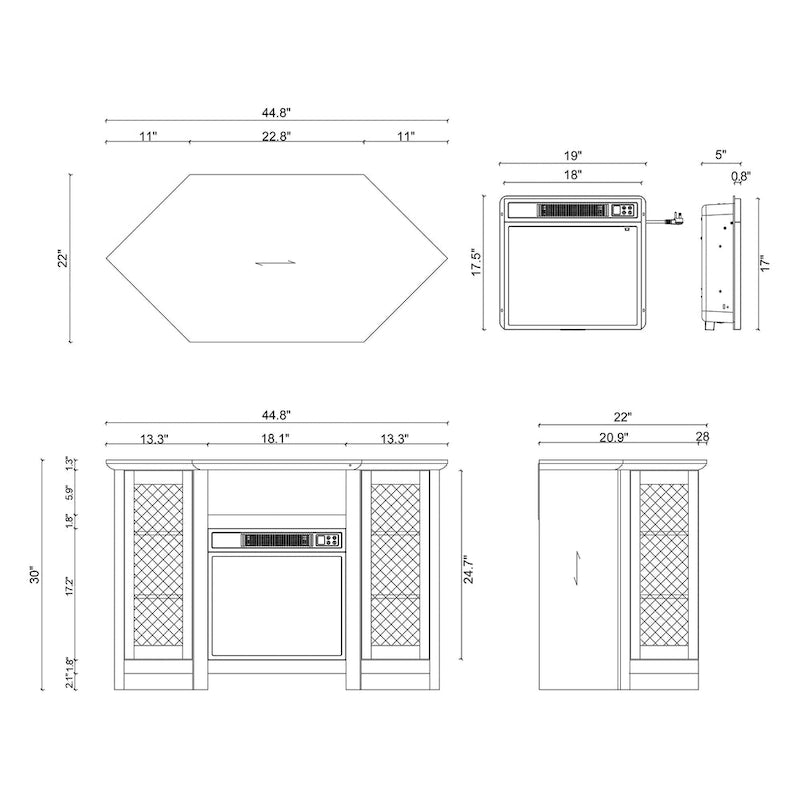 Mobile Porta TV Moderno con Camino Elettrico e Ripiani Contenitori