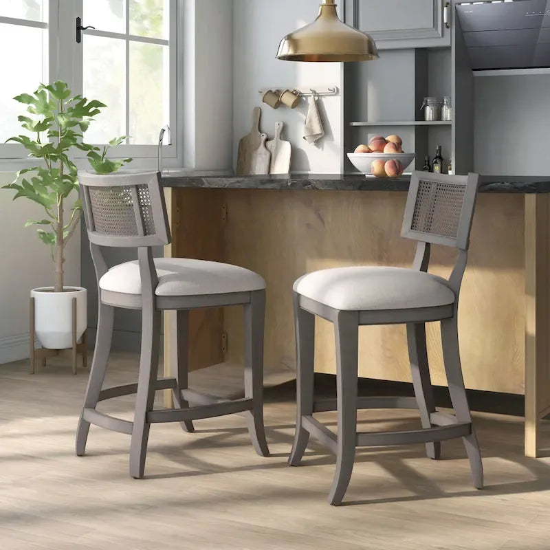 Sedia da banco in stile rustico moderno con schienale in canna