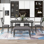Set Tavolo da Pranzo 6 Pezzi – Ciliegio Naturale, Grigio o Espresso, Tavolo da Cucina in Legno