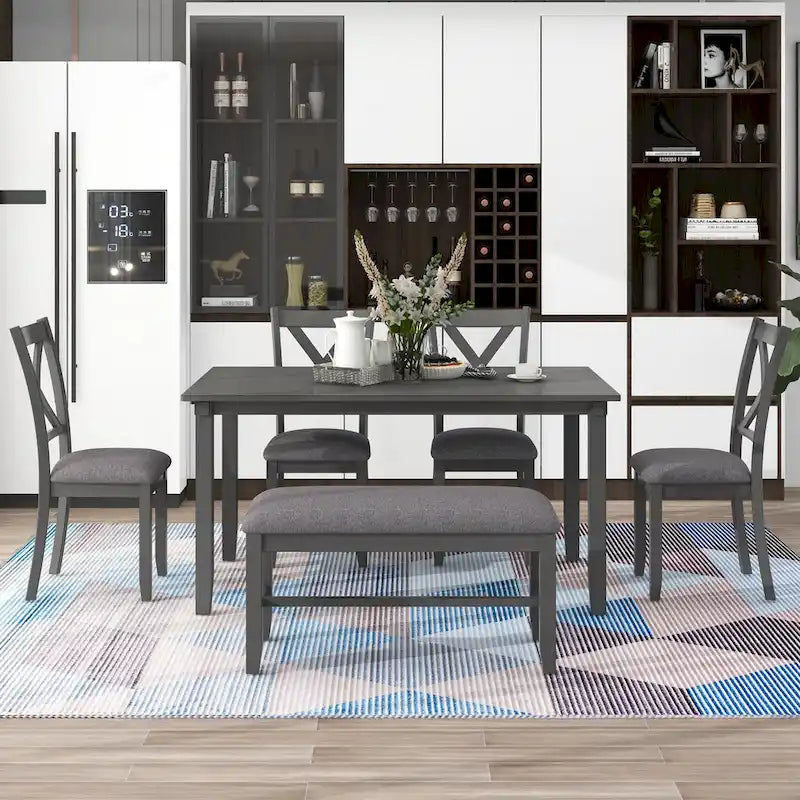 Set Tavolo da Pranzo 6 Pezzi – Ciliegio Naturale, Grigio o Espresso, Tavolo da Cucina in Legno