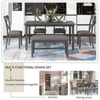 Set Tavolo da Pranzo 6 Pezzi – Ciliegio Naturale, Grigio o Espresso, Tavolo da Cucina in Legno