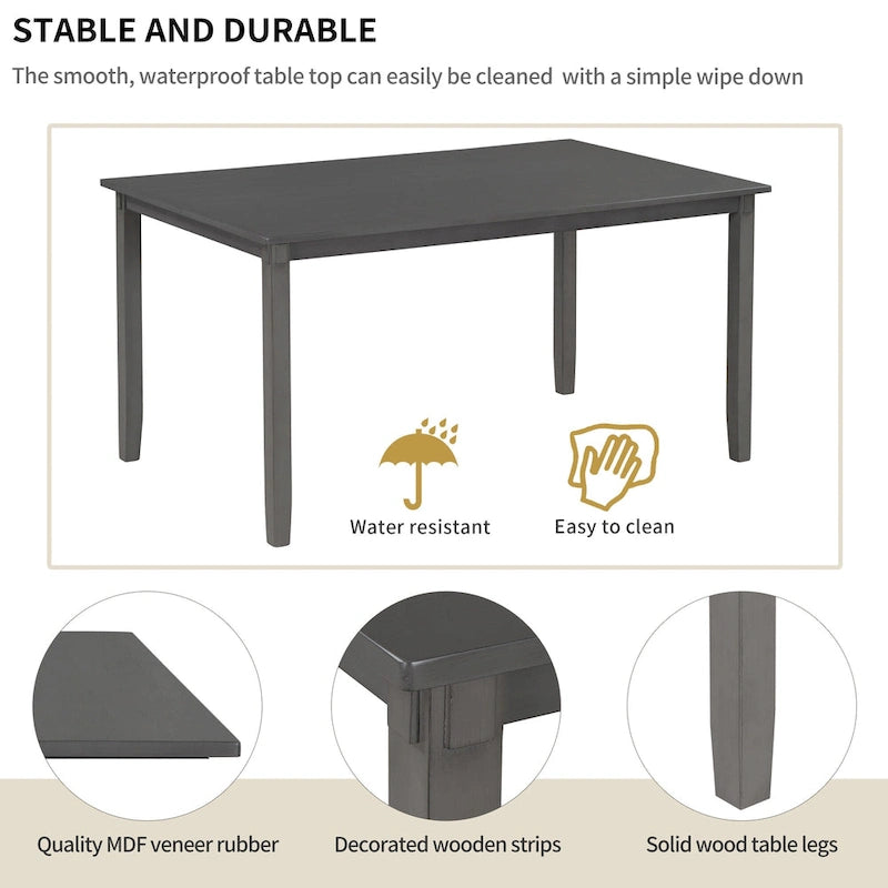 Set Tavolo da Pranzo 6 Pezzi – Ciliegio Naturale, Grigio o Espresso, Tavolo da Cucina in Legno