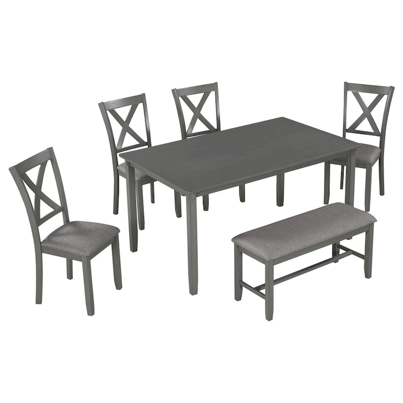 Set Tavolo da Pranzo 6 Pezzi – Ciliegio Naturale, Grigio o Espresso, Tavolo da Cucina in Legno