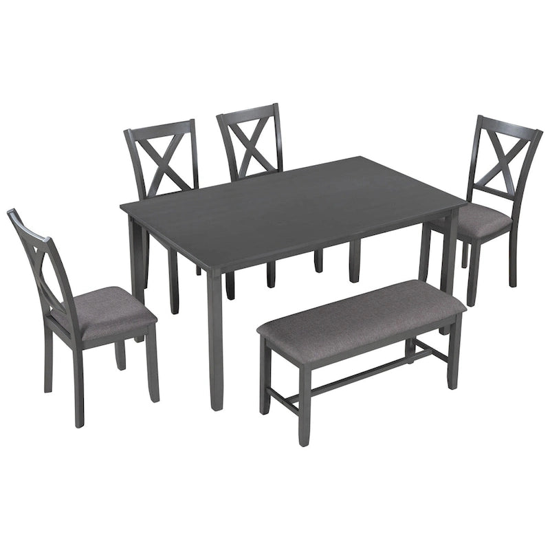 Set Tavolo da Pranzo 6 Pezzi – Ciliegio Naturale, Grigio o Espresso, Tavolo da Cucina in Legno