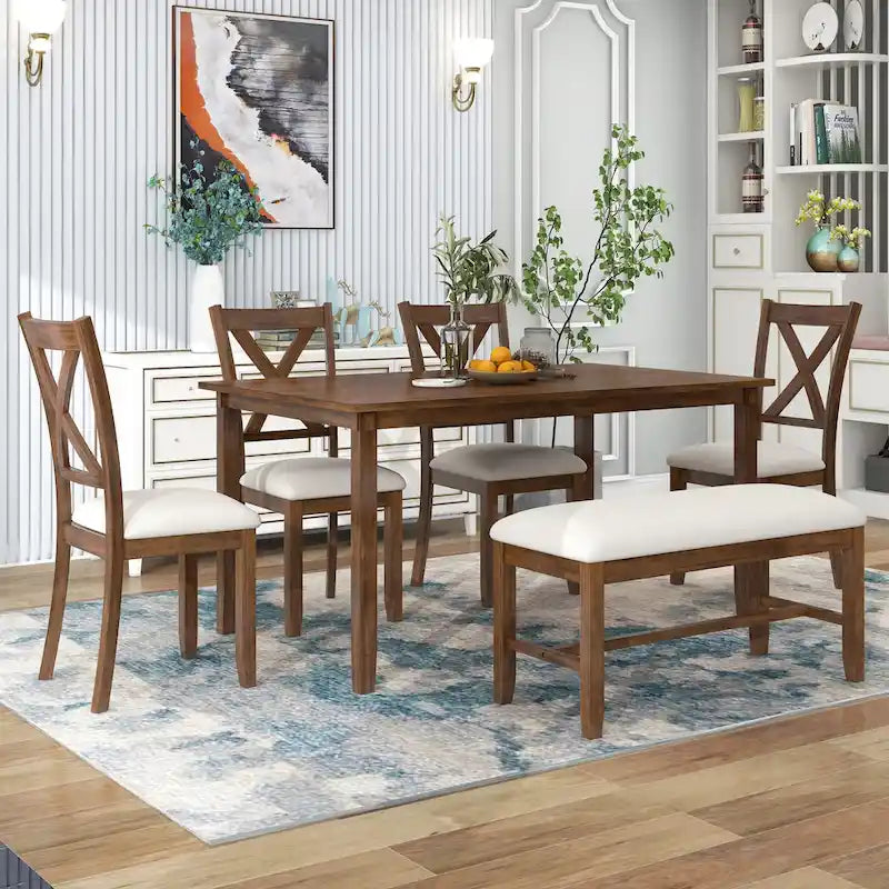 Set Tavolo da Pranzo 6 Pezzi – Ciliegio Naturale, Grigio o Espresso, Tavolo da Cucina in Legno