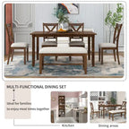 Set Tavolo da Pranzo 6 Pezzi – Ciliegio Naturale, Grigio o Espresso, Tavolo da Cucina in Legno