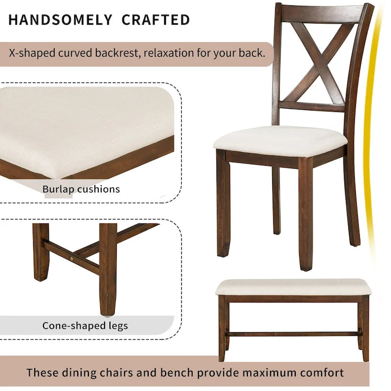 Set Tavolo da Pranzo 6 Pezzi – Ciliegio Naturale, Grigio o Espresso, Tavolo da Cucina in Legno