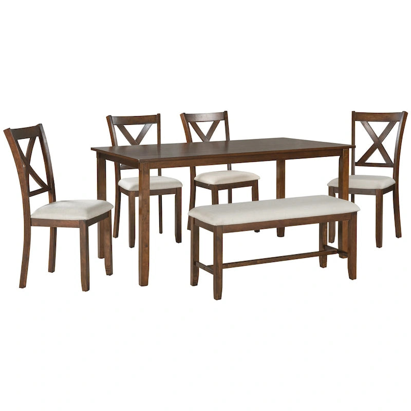 Set Tavolo da Pranzo 6 Pezzi – Ciliegio Naturale, Grigio o Espresso, Tavolo da Cucina in Legno